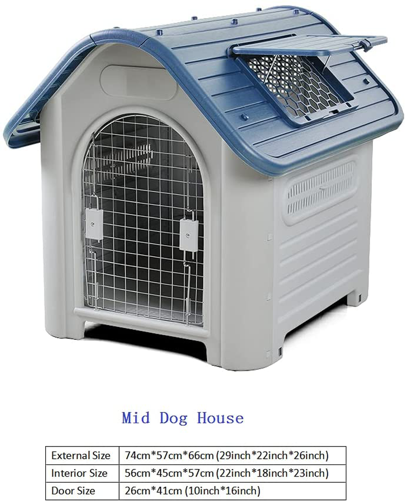 NC Pet Dog Mid House Durable Waterproof Plastic Indoor Outdoor Puppy Shelter Kennel Detachable Design with Air Vents and Elevated Floor (Medium, Blue)