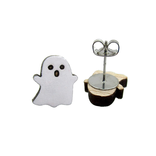 Cute Little Kawaii Wooden White Ghost Stud Earrings, Adorable Funny Halloween Jewelry Stainless Steel Posts Animals & Pet Supplies > Pet Supplies > Small Animal Supplies > Small Animal Food It's Just So You   