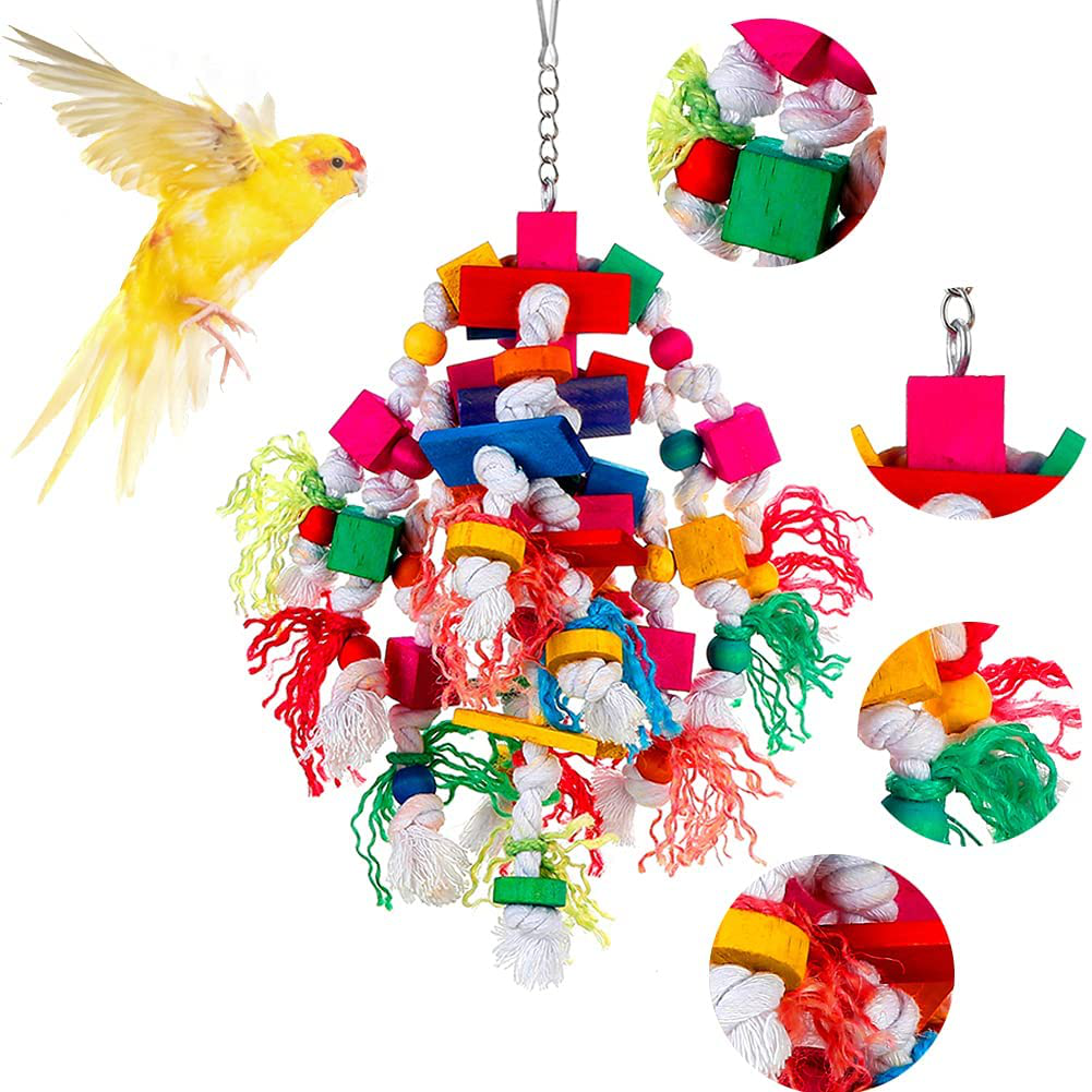 Parrot Toys for Large Birds Rope Perches for Parrots Bird Toys Bird Cage Accerises Tearing Chewing Toys for Cockatoos,Macaw,African Grey,Conure,Amazon Parrots and Other Medium to Large Birds Wooden Animals & Pet Supplies > Pet Supplies > Bird Supplies > Bird Toys BBjinronjy   