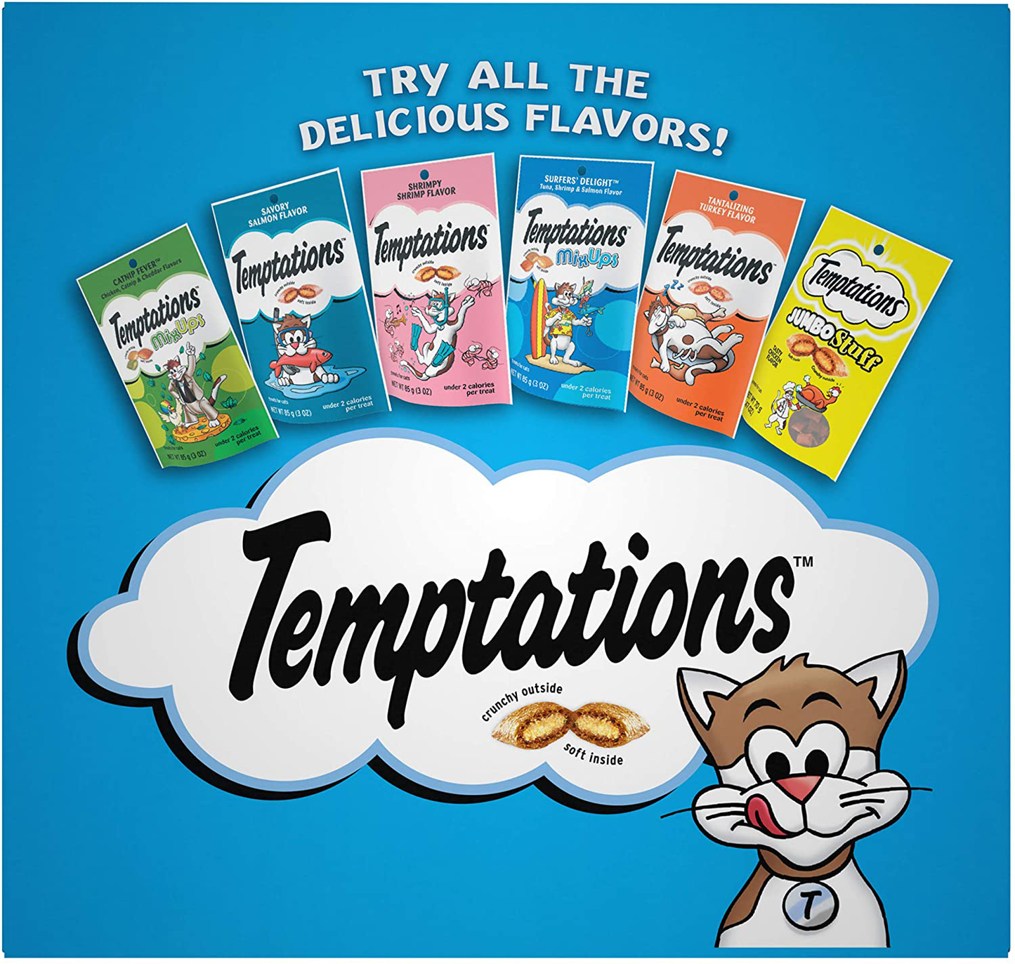 TEMPTATIONS Classic Crunchy and Soft Cat Treats Feline Favorite Variety Pack, (4) 3 Oz. Pouches Animals & Pet Supplies > Pet Supplies > Cat Supplies > Cat Treats Temptations   