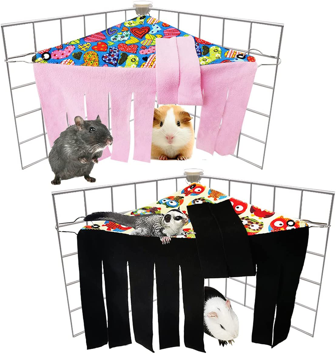 LEFTSTARER 2 Pcs Guinea Pigs Rats Corner Hideout Hidey Curtain Hideouts Cage Accessories Hidden Habitat Tent Toys for Ferrets Chinchillas Sugar Glider Bunny Pet Animals Animals & Pet Supplies > Pet Supplies > Small Animal Supplies > Small Animal Habitat Accessories LEFTSTARER Owl+ Heart  