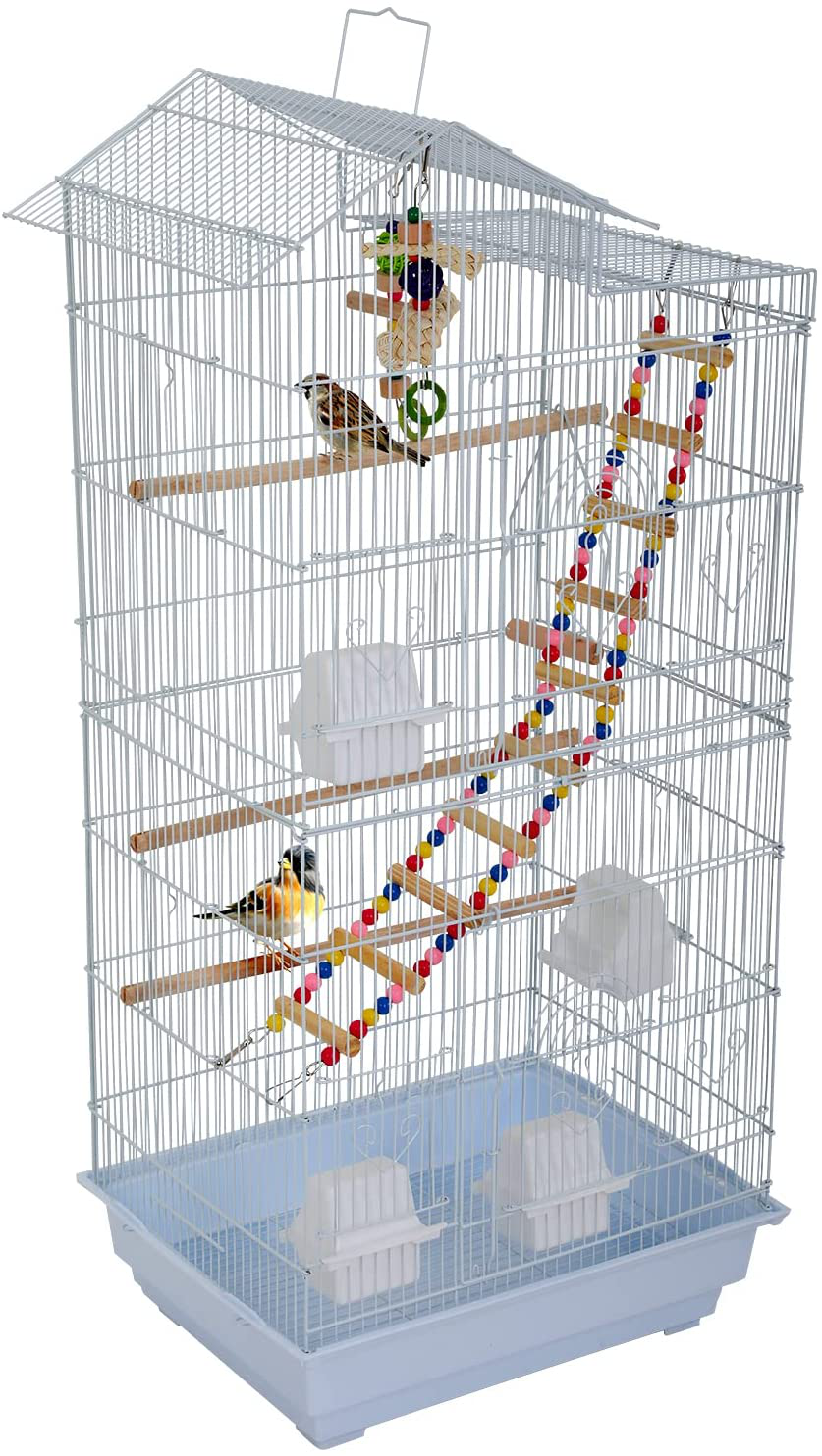 Bird Cage, Parrot Cage 39 Inch Parakeet Cage Accessories with Bird Stand Medium Roof Top Large Flight Cage for Small Cockatiel Canary Parakeet Conure Finches Budgie Lovebirds Pet Toy Animals & Pet Supplies > Pet Supplies > Bird Supplies > Bird Cages & Stands HCY White  
