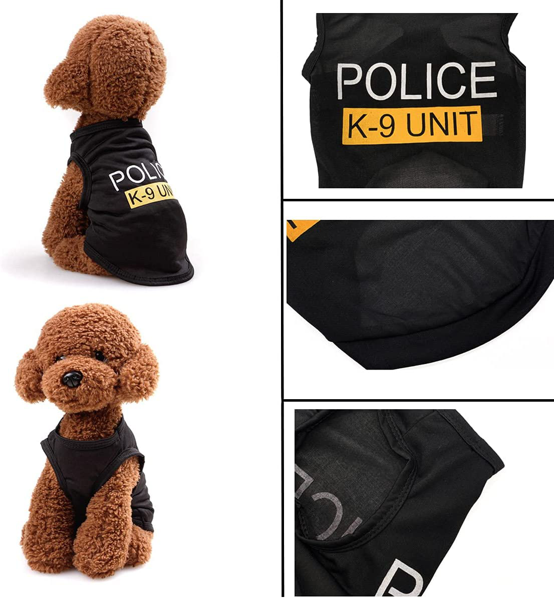 Dog T-Shirt Pet Police Dog Cat Clothes Summer Costumes Puppy Shirt, Breathable Outfits Vest Apparel for Extra Small Medium Doggy Boy and Girl