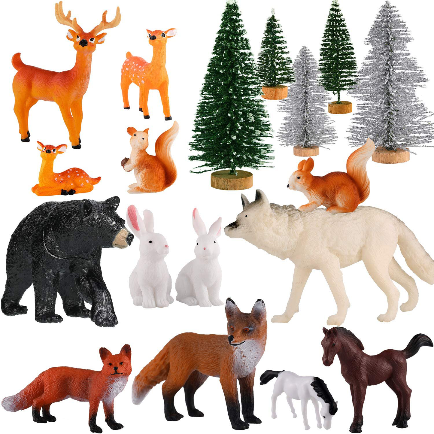 Skylety 18 Piece Christmas Woodland Animals Figurines Woodland Creatures Figurines Realistic Plastic Wild Forest Animals Figurines for New Year Birthday Christmas Party
