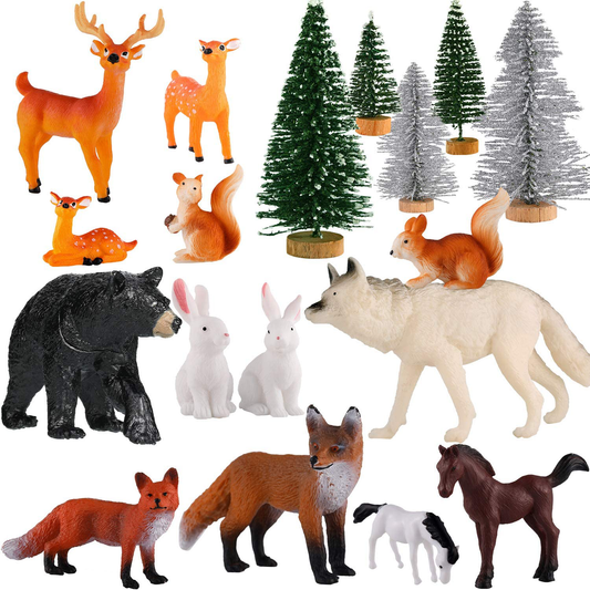 Skylety 18 Piece Christmas Woodland Animals Figurines Woodland Creatures Figurines Realistic Plastic Wild Forest Animals Figurines for New Year Birthday Christmas Party Animals & Pet Supplies > Pet Supplies > Small Animal Supplies > Small Animal Habitat Accessories Skylety   