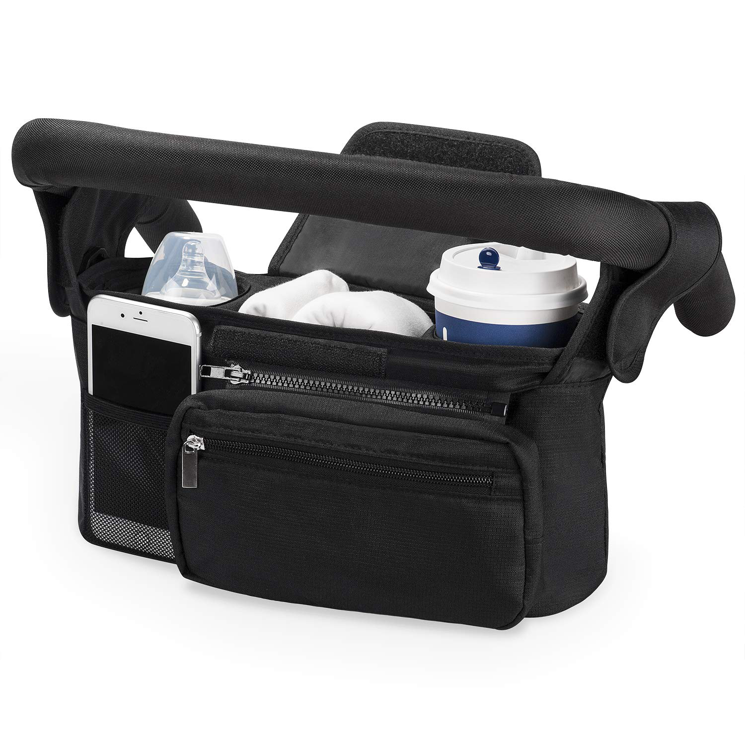 Universal Stroller Organizer with Insulated Cup Holder by Momcozy - Detachable Phone Bag & Shoulder Strap, Fits for Stroller like Uppababy, Baby Jogger, Britax, Bugaboo, BOB, Umbrella and Pet Stroller Animals & Pet Supplies > Pet Supplies > Dog Supplies > Dog Treadmills Momcozy Black  