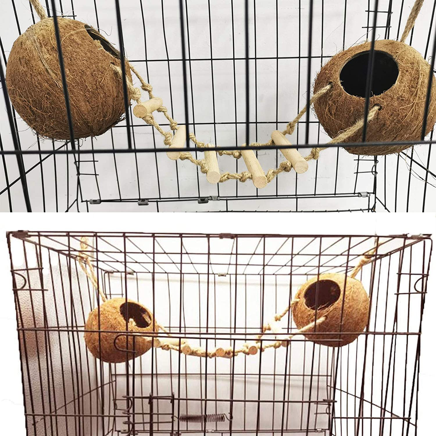 Kathson Bird Hides Coconut Nest with Ladder Perches Hanging Parrot House Cage Natural Coconut Fiber Parakeet Chewing Toys Intelligence Training Rings for Small Budgies Cockatiels 5PCS Animals & Pet Supplies > Pet Supplies > Bird Supplies > Bird Ladders & Perches kathson   