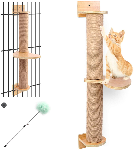 Odoland Cat Activity Tree with Scratching Posts - Wall Mounted Cat Scratching Post Cat Shelves with Solid Wood Steps - Cage Mounted Cat Jute Scratcher Hammock for Indoor Animals & Pet Supplies > Pet Supplies > Cat Supplies > Cat Furniture Odoland   