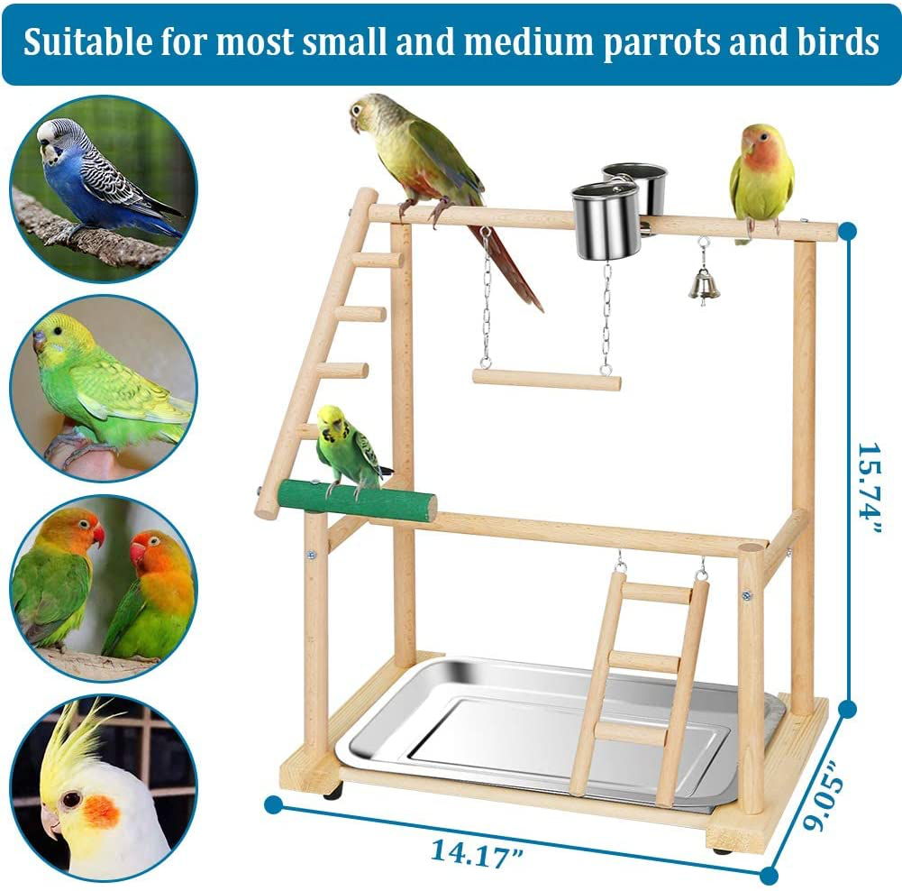 Ibnotuiy Pet Parrot Playstand Double Layer Parrots Bird Playground Bird Play Stand Wood Perch Gym Playpen Ladder with Feeder Cups Bells for Cockatiel Parakeet (Include a Tray) Animals & Pet Supplies > Pet Supplies > Bird Supplies > Bird Gyms & Playstands Ibnotuiy   