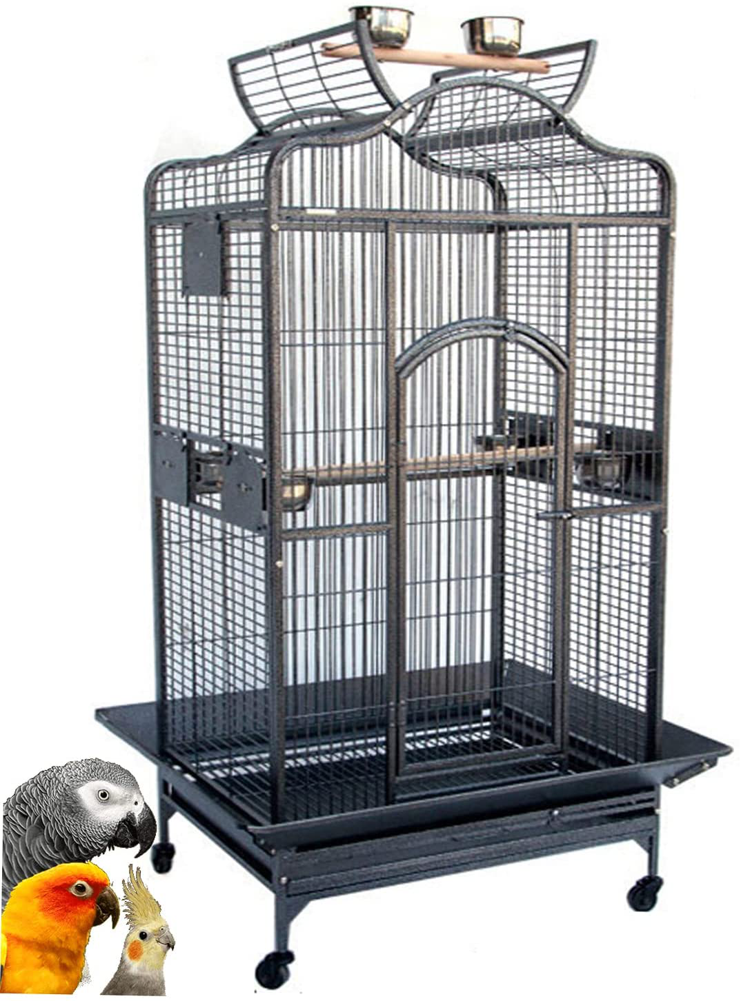 Extra Large Elegant Open Dome Top with Play Wooden Perch Stand Bird Parrot Cage for Macaw Cockatoo African Grey Animals & Pet Supplies > Pet Supplies > Bird Supplies > Bird Cages & Stands Mcage Black Vein 35.25 x 29.5 x 62H Inches 