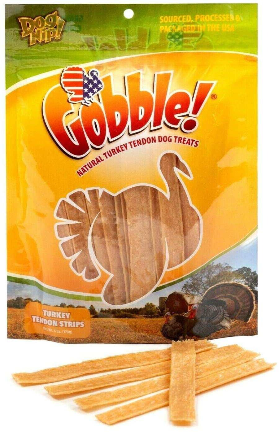 Gobble! 6-Inch Turkey Tendon for Dogs, Made in USA, 6 Oz. (170G) Reseal Value Bags, All-Natural Hypoallergenic Dog Chew Treat |Sourced, Processed & Packaged in the USA | Animals & Pet Supplies > Pet Supplies > Dog Supplies > Dog Treats Dog Nip! Strips (45-50 Pieces)  