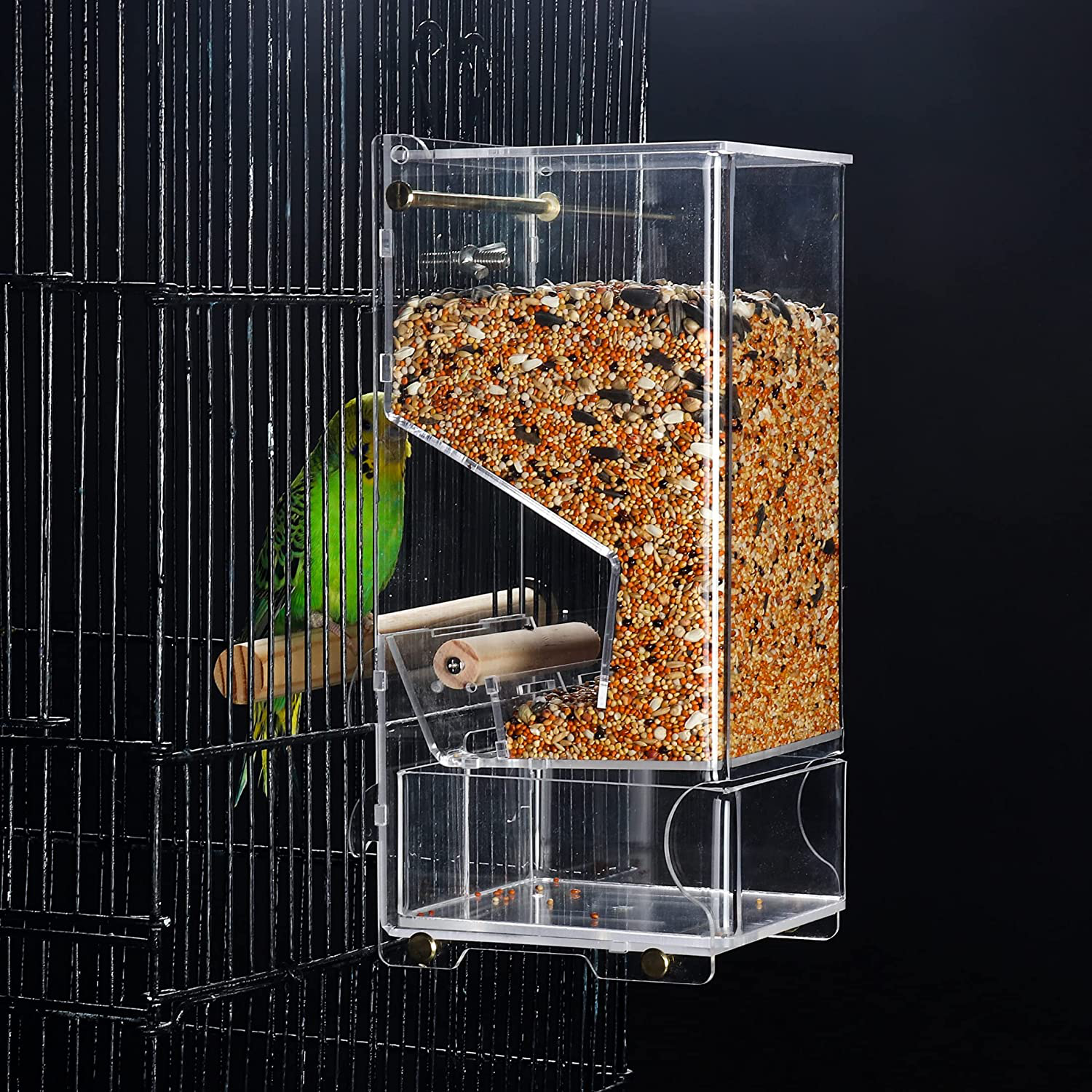Evursua No Mess Bird Cage Feeders Automatic Parrot Seed Tube Birds Cage Accessories for Parakeet Canary Cockatiel Finch,Free Install,No Fragile Animals & Pet Supplies > Pet Supplies > Bird Supplies > Bird Cage Accessories Evursua Medium: 11 x 12 x 25 cm  