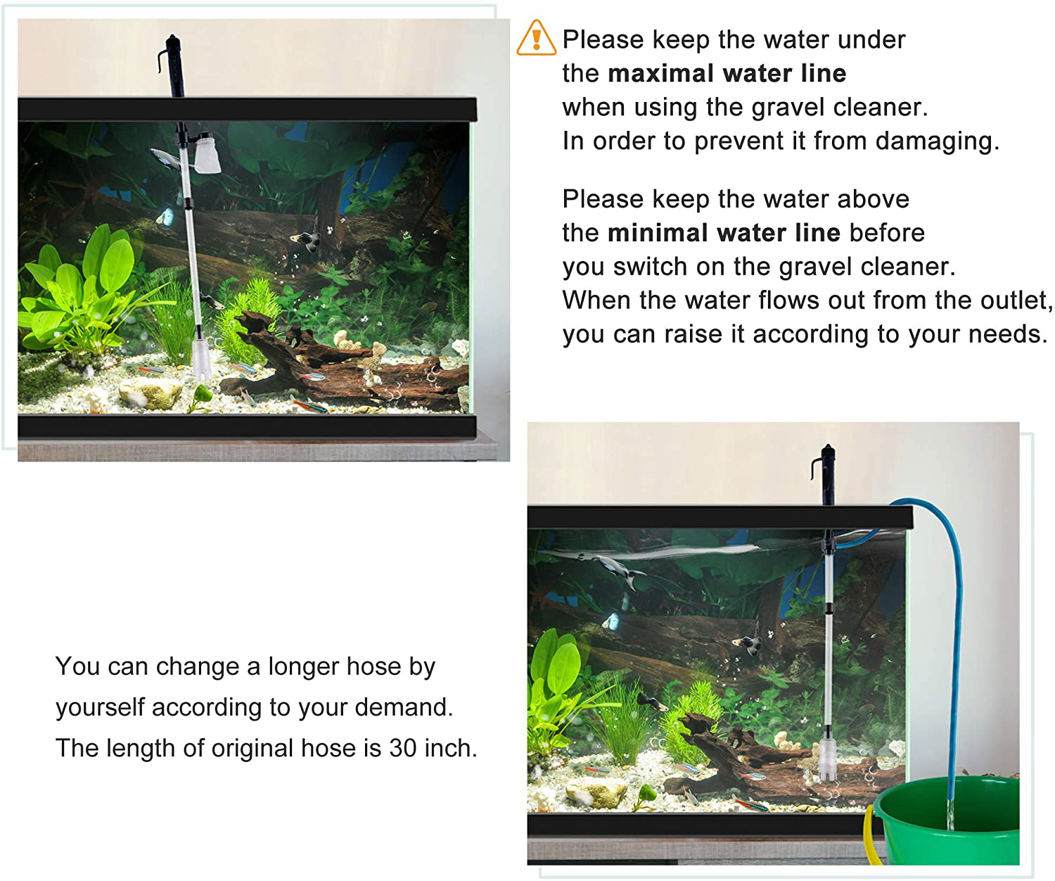 Filhome Electric Fish Tank Aquarium Gravel Vacuum Cleaner, Siphon Pump Gravel Cleaner Water Changer with 3 Pcs Filter Bags