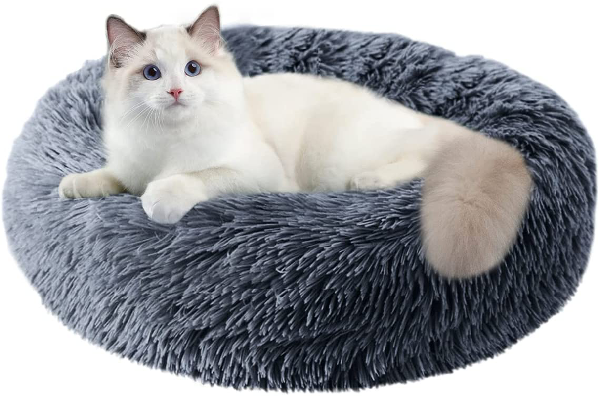 Cat Beds for Indoor Cats,Nisrada round Donut Washable Cat Bed,Fluffy Calming Self Warming Soft Donut Cuddler Cushion Pet Bed for Small Dogs Kittens,Non-Slip Animals & Pet Supplies > Pet Supplies > Cat Supplies > Cat Furniture Nisrada Dark gray 20 Inch 