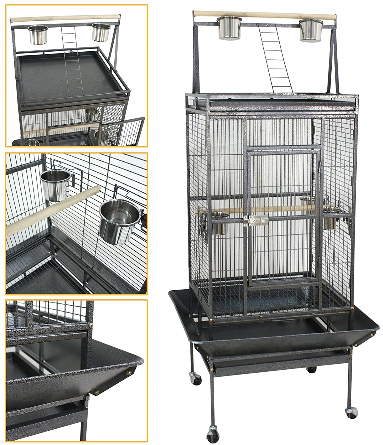 LEMY 61”/68” Iron Play Top Bird Cage Large Pet Cage Birdcage with Stand Chinchilla Macaw Cockatiel Cockatoo Finch Parakeet Pet House (61") Animals & Pet Supplies > Pet Supplies > Bird Supplies > Bird Cages & Stands LEMY 68 inch  