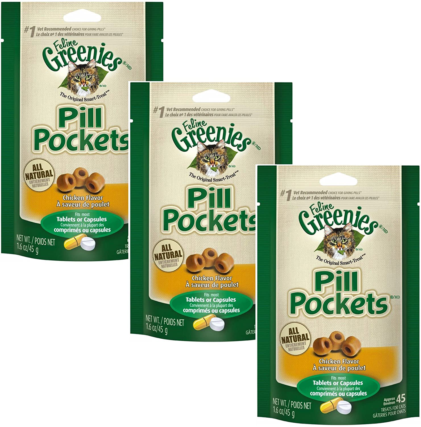 Greenies 3 Pack of Feline Chicken Flavored Pill Pockets, 1.6 Ounces per Pack Animals & Pet Supplies > Pet Supplies > Cat Supplies > Cat Treats Greenies   