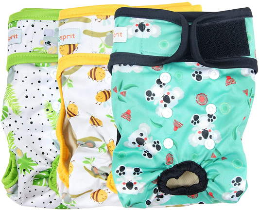 Langsprit Washable Female Dog Diapers (3 Pack) - No Leak Reusable Diapers for Doggy Female in Period - Highly Absorbent Dog Heat Panties with Adjustable Snaps Animals & Pet Supplies > Pet Supplies > Dog Supplies > Dog Diaper Pads & Liners Langsprit Koala X-Large 
