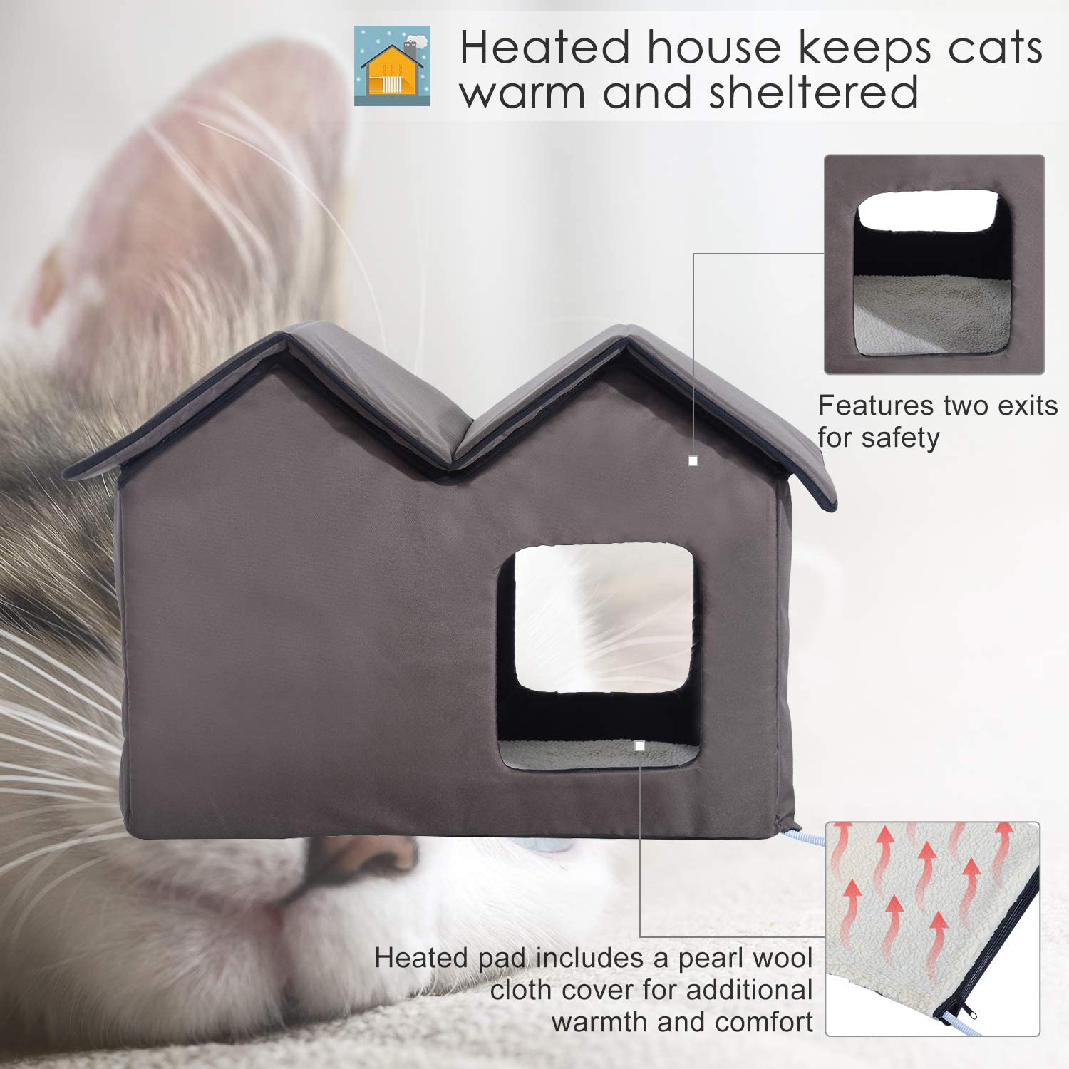 Pawhut Double Heated Portable Indoor Cat Shelter House