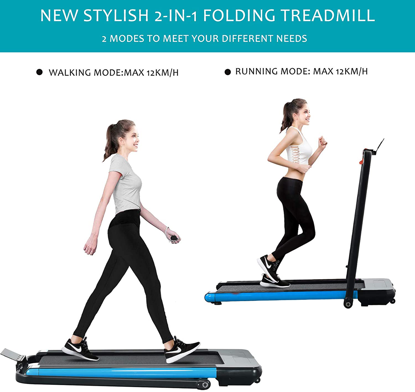 LINKLIFE Willy 2 in 1 Folding Treadmill, 2.25 HP Smart Walking Running Machine with Bluetooth Audio Speakers, Installation-Free，Under Desk Treadmill for Home/Office Gym Cardio Fitness (Blue) Animals & Pet Supplies > Pet Supplies > Dog Supplies > Dog Treadmills LINKLIFE   