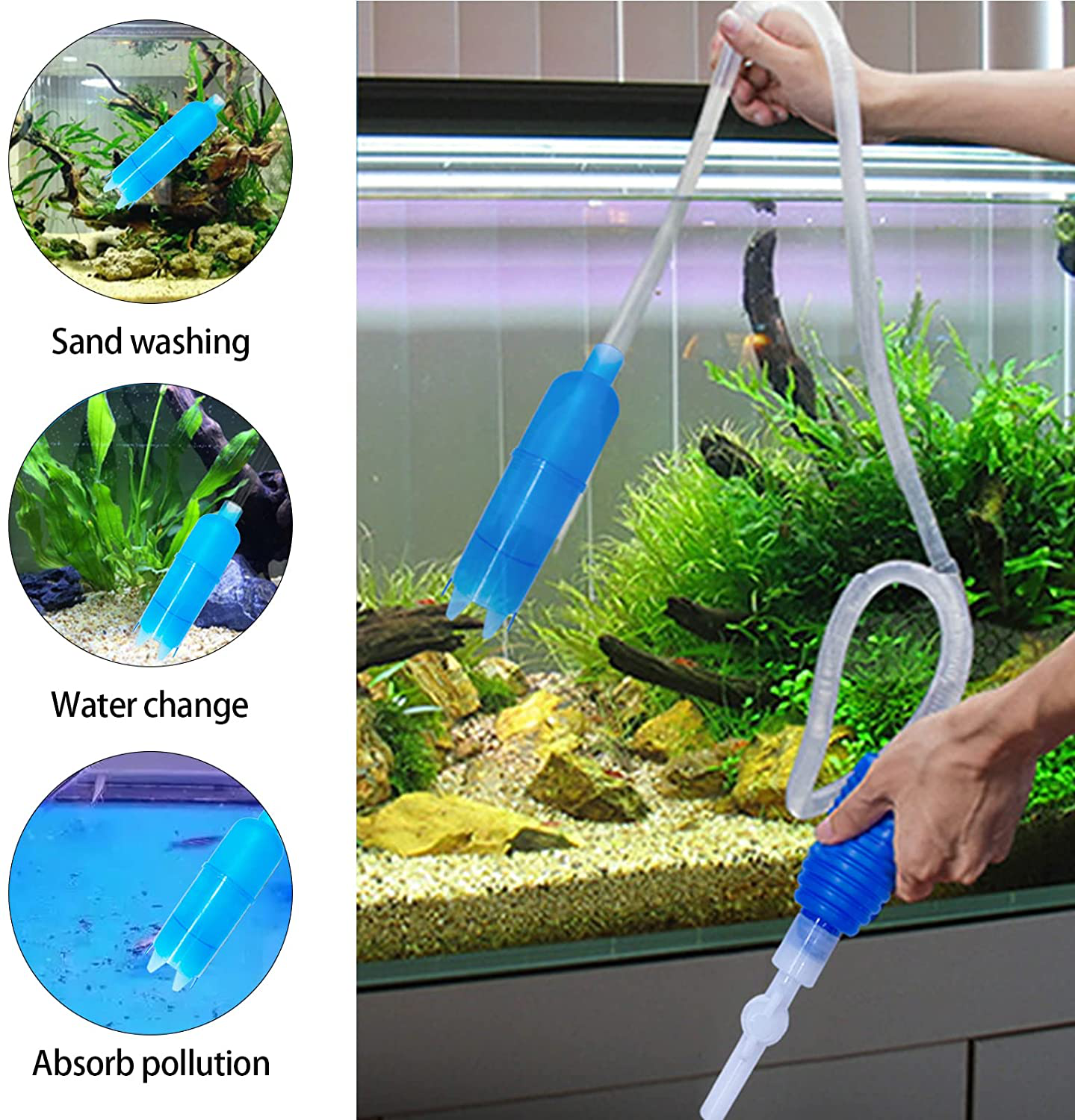 STARROAD-TIM Fish Tank Cleaning Tools, Aquarium Gravel Clean Algae Scrapers 5 in 1 Kit for Water Change and Sand Cleaner, Long Siphon Nozzle with Valve Suitable for Various Sizes of Fish Tanks Animals & Pet Supplies > Pet Supplies > Fish Supplies > Aquarium Cleaning Supplies STARROAD-TIM   