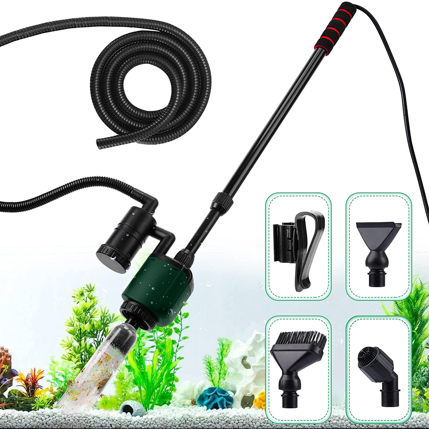 QODISA Aquarium Gravel Cleaner, New Upgrade Quick Vacuum Water Changer with Electric Automatic Removable Fish Tank Cleaning Tools Sand Cleaner Accessories Siphon Universal Pump Aquarium Water Changing