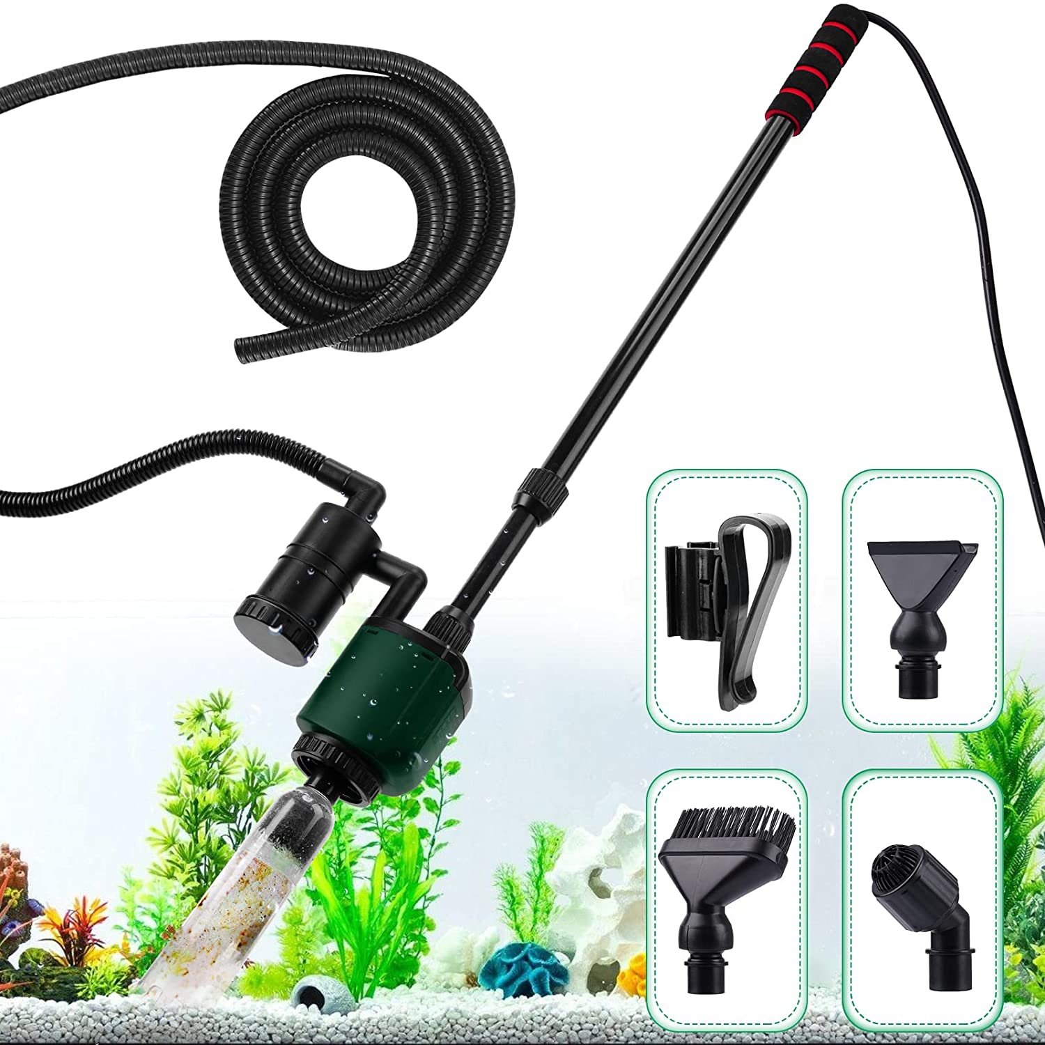 QODISA Aquarium Gravel Cleaner, New Upgrade Quick Vacuum Water Changer with Electric Automatic Removable Fish Tank Cleaning Tools Sand Cleaner Accessories Siphon Universal Pump Aquarium Water Changing