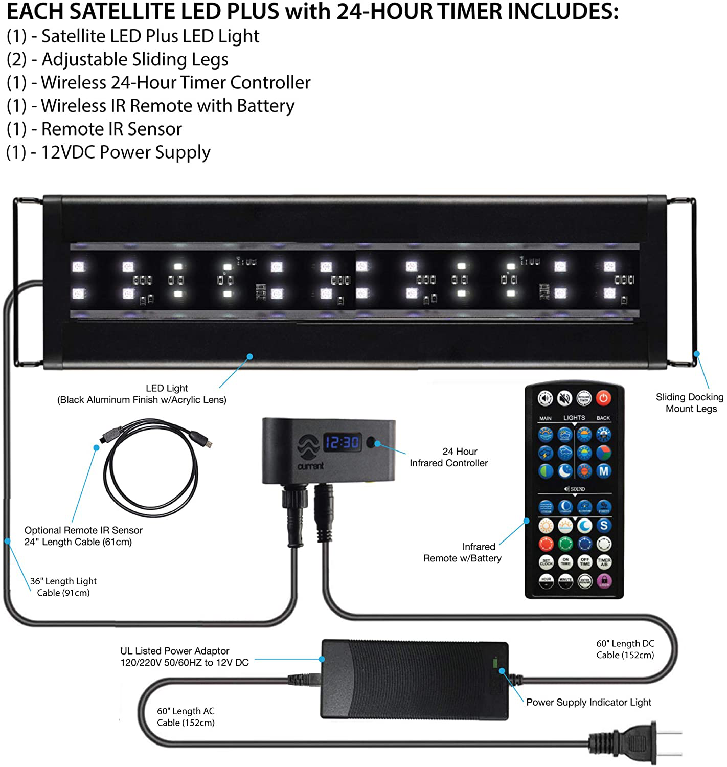 Current USA Satellite Freshwater LED plus Full Spectrum RGB+W Light for Aquariums 72'' with Wireless 24 Hour Remote Control Animals & Pet Supplies > Pet Supplies > Fish Supplies > Aquarium Lighting CURRENT   