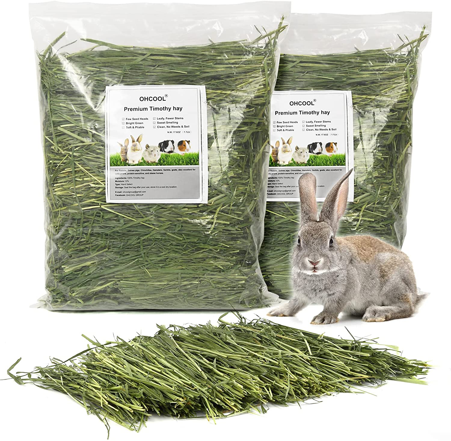 OHCOOL Timothy Hay Premium Sweet Fresh Hay for Guinea Pigs Rabbits Chinchilla Bunny Animals & Pet Supplies > Pet Supplies > Small Animal Supplies > Small Animal Food OHCOOL   