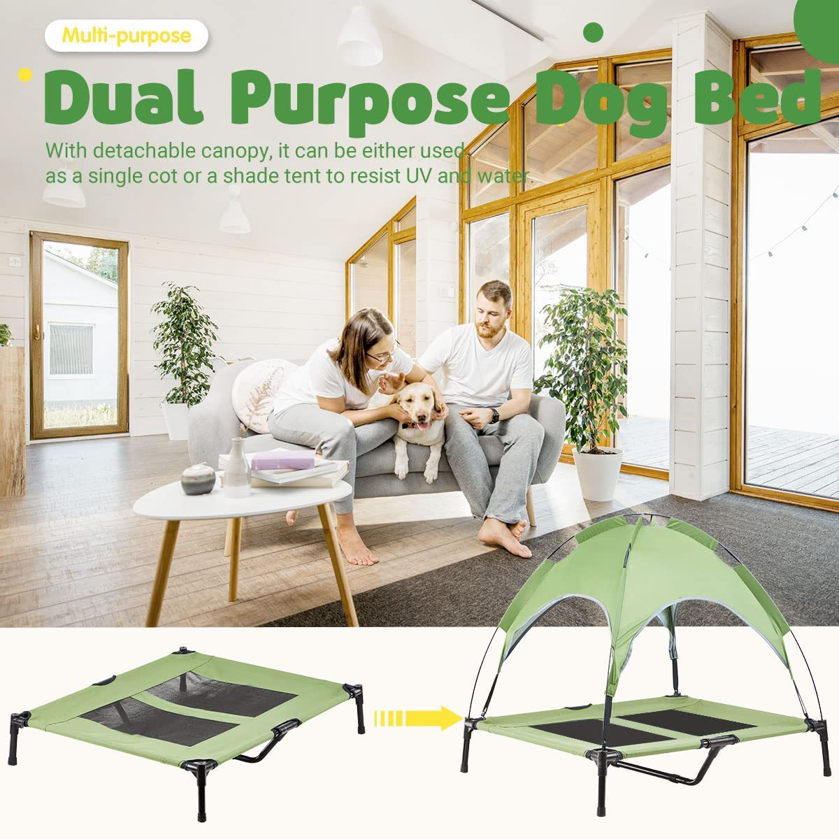 Free Paws Elevated Dog Bed with Canopy, 600D Oxford Portable Raised Dog Cots Beds for Dog with Canopy , Outdoor Dog House Waterproof for Large Dogs outside Pet Cot Bed with Removable Cover, Raised Dog Cot Bed for Small Medium Large Dogs Animals & Pet Supplies > Pet Supplies > Dog Supplies > Dog Houses Free Paws   