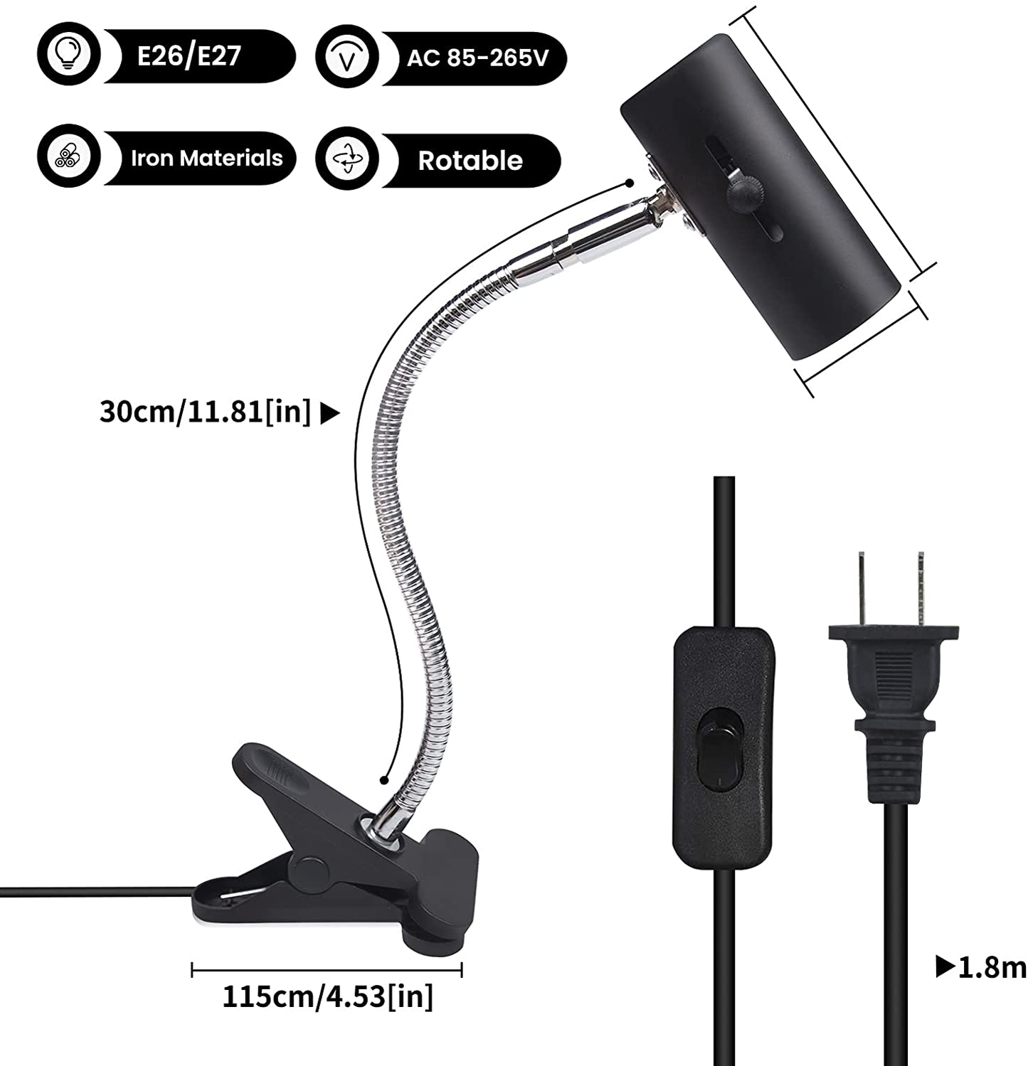 Luxvista Reptile Lamp Fixture Holder Clamp Rotating Adjustable Habitat Heat Lamp Holder E27 Heat Lamp Clip for Pet Turtle Aquarium Pet Heating Light Lamp with US Plug (Bulb Not Included) Animals & Pet Supplies > Pet Supplies > Reptile & Amphibian Supplies > Reptile & Amphibian Habitat Heating & Lighting Luxvista   