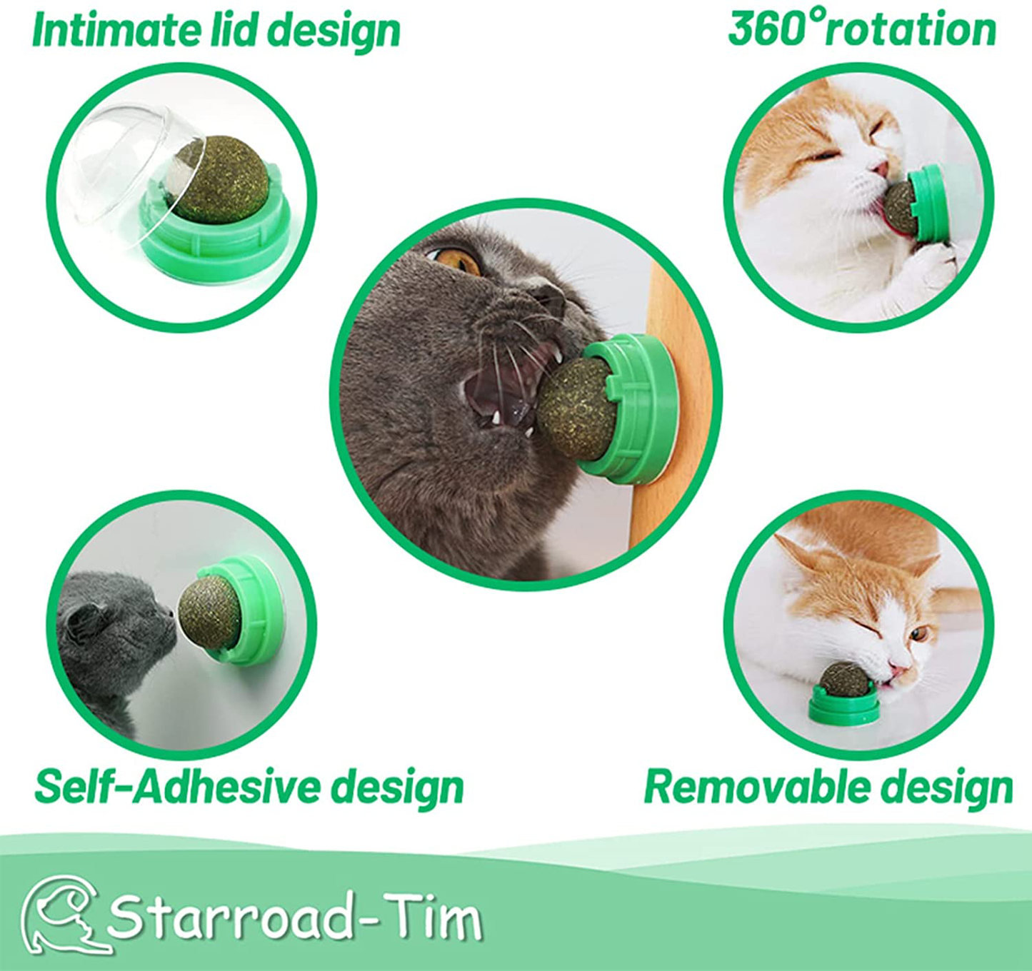 STARROAD-TIM Catnip Balls Catnip Toy for Cats Rotatable Edible Balls Natural Healthy Self-Adhesive Catnip Edible Balls Animals & Pet Supplies > Pet Supplies > Cat Supplies > Cat Toys STARROAD-TIM   