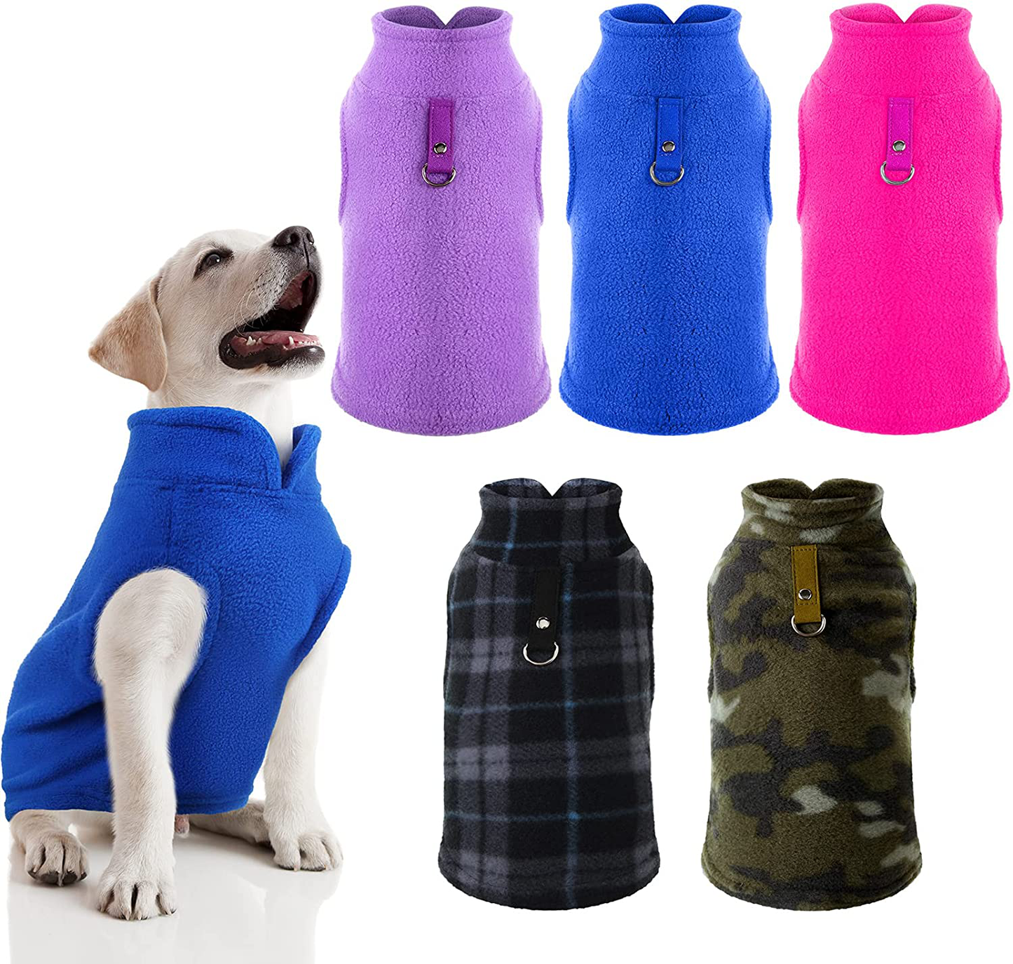 Hamify 5 Pieces Pet Winter Clothes Fleece Vest Dog Sweater with Leash Ring Warm Pullover Dog Jacket for Winter Small Dog Sweater Coat Cold Weather Pet Clothes Indoor Outdoor Use
