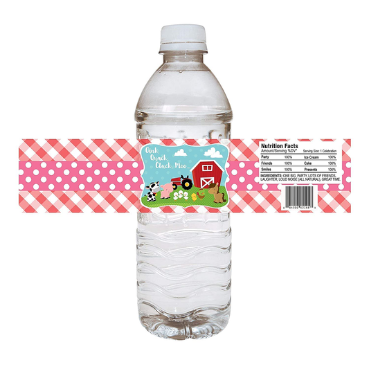 Farm Animals Water Bottle Labels - Birthday Baby Shower Party Drink Sticker Pink and Red - Set of 12 Animals & Pet Supplies > Pet Supplies > Small Animal Supplies > Small Animal Food Adore By Nat   