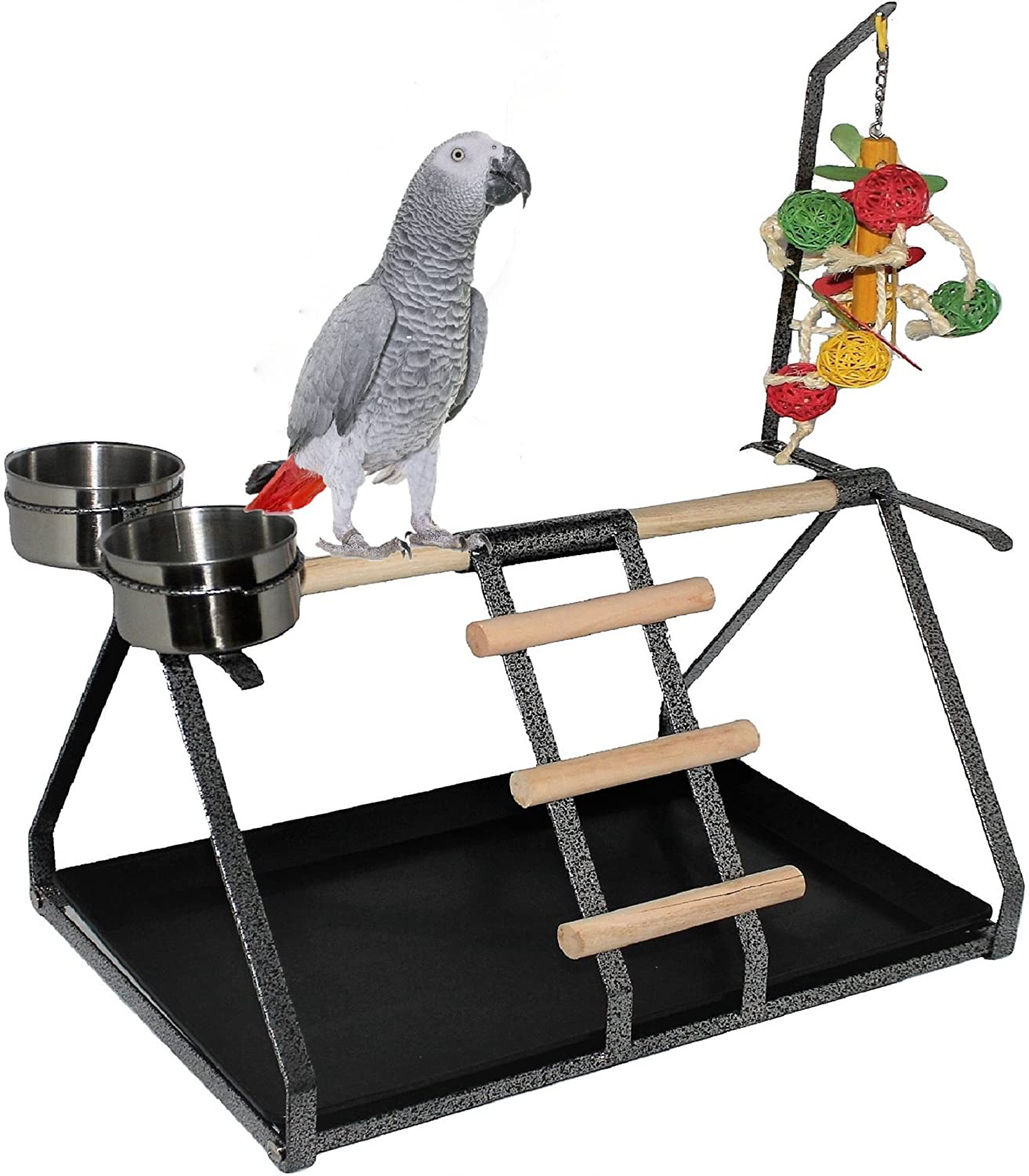 FDC Parrot Bird Perch Table Top Stand Metal Wood 2 Steel Cups Play for Medium and Large Breeds 17.5" X 12.5" X 11" Animals & Pet Supplies > Pet Supplies > Bird Supplies > Bird Gyms & Playstands FDC   