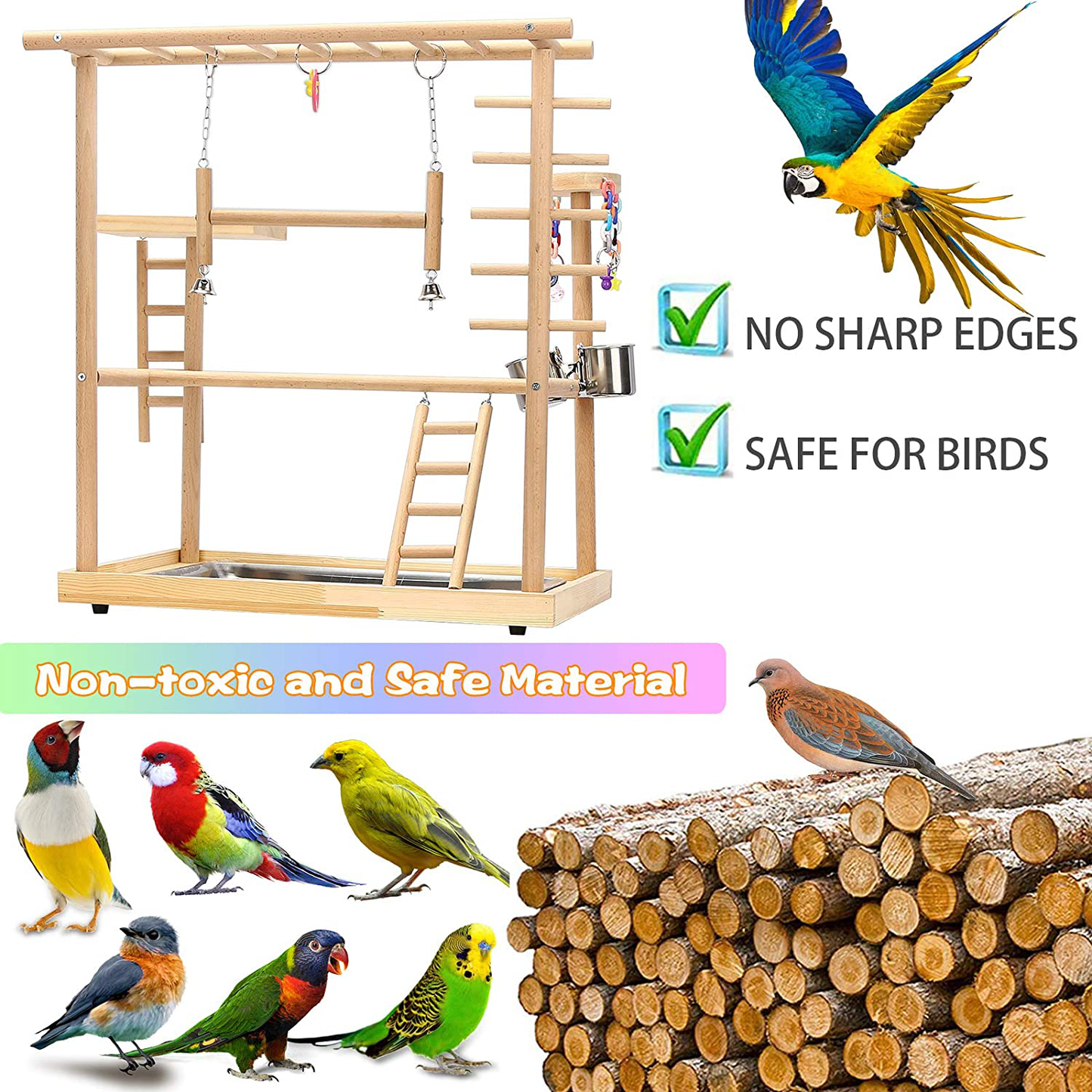 Ibnotuiy Bird Playground Parrot Playstand Cockatiel Parakeet Perch Stand Wood Double Layer Bird Play Gym Playpen with Feeder Bowl Ladder for Cockatoo Conure Animals & Pet Supplies > Pet Supplies > Bird Supplies > Bird Gyms & Playstands Ibnotuiy   