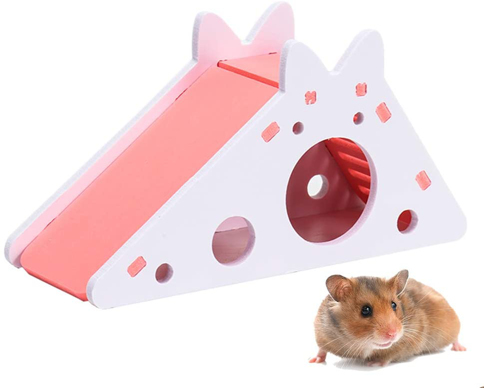 CHUQIANTONG Hamster Hideout,Cute Hamster Exercise Toy Wooden Hamster House with Ladder Slide for Guinea Pig Hamster Cage Accessories,Small Animal Habitat Sleeping Nest