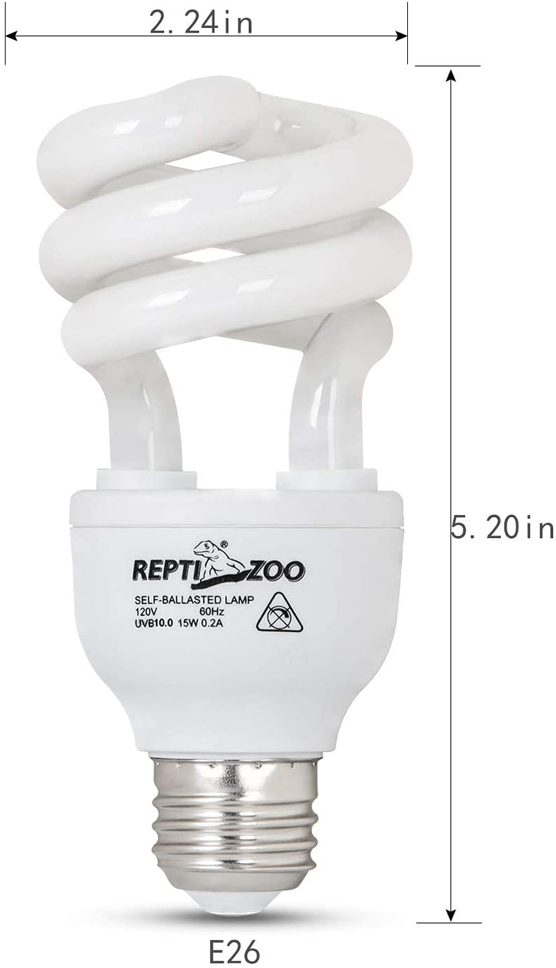 REPTIZOO Energy Saving Lamps UVB Bulb,Spiral Compact 15 Watts UVB 10.0 Reptile Light Bulb Fit for Desert Type Reptile/Snake/Lizard/Insect/Leopard Tortoise Animals & Pet Supplies > Pet Supplies > Reptile & Amphibian Supplies > Reptile & Amphibian Habitats REPTIZOO   
