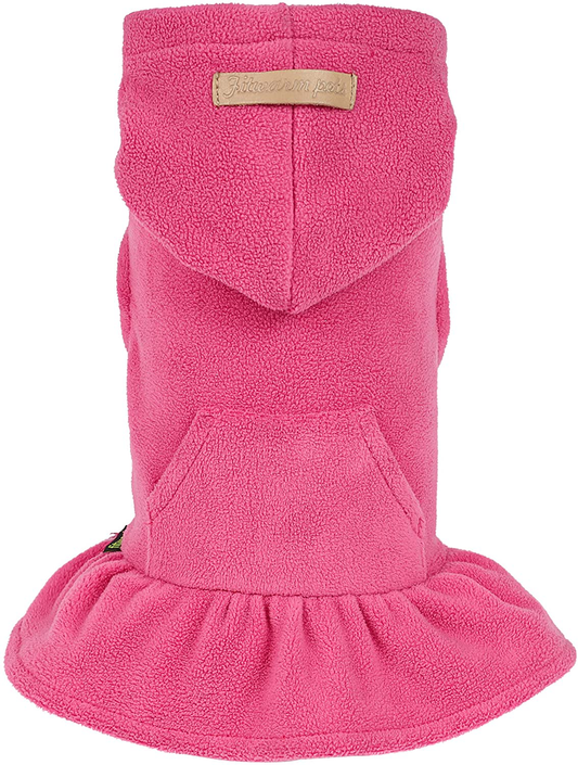 Fitwarm Soft Fleece Girl Dog Hoodie Dress Puppy Hooded Coat Thermal Outfit Doggie Vest Sweater Pet Winter Clothes Cat Jackets Animals & Pet Supplies > Pet Supplies > Dog Supplies > Dog Apparel Fitwarm Pink XS 
