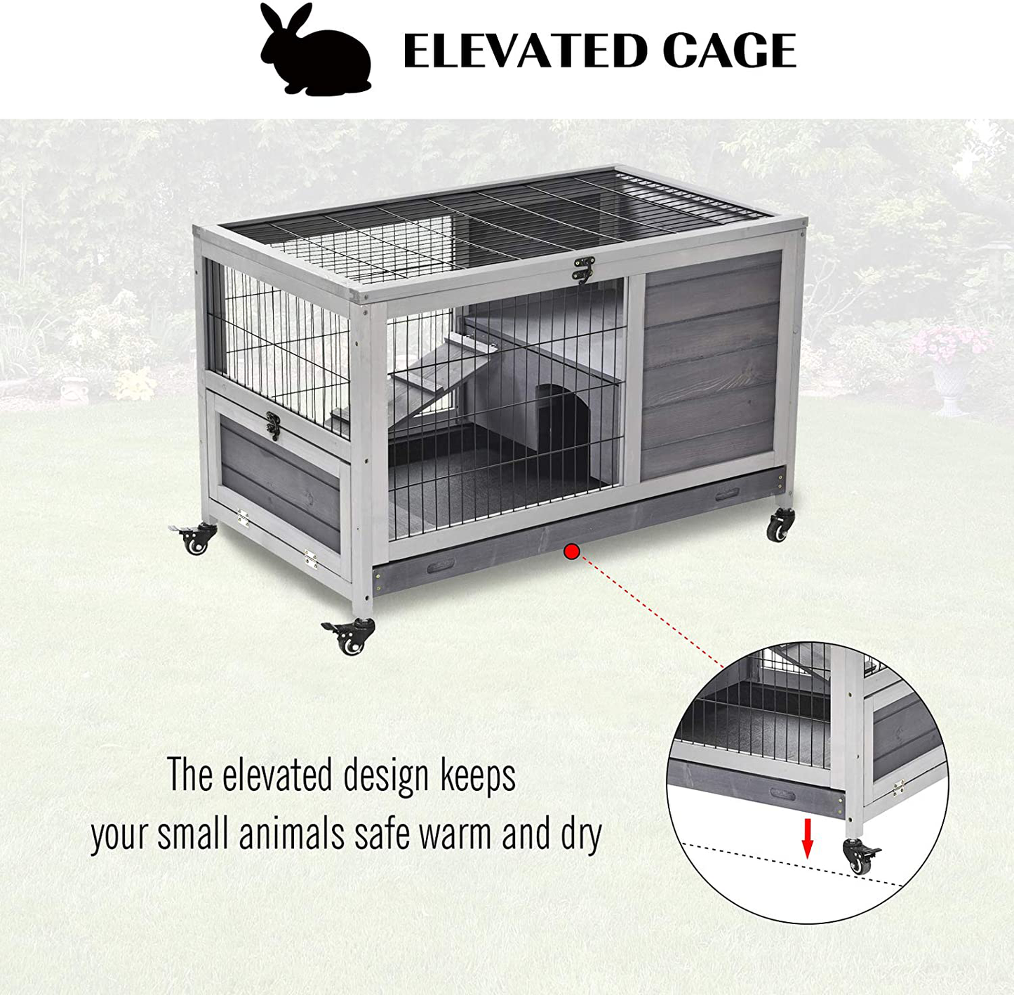 Pawhut Wooden Indoor Rabbit Hutch Elevated Cage Habitat with Enclosed Run with Wheels, Ideal for Rabbits and Guinea Pigs Animals & Pet Supplies > Pet Supplies > Small Animal Supplies > Small Animal Habitats & Cages PawHut   