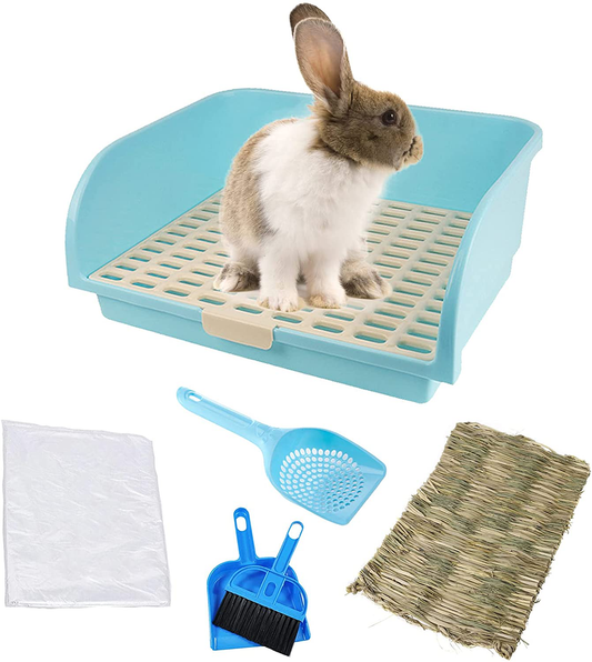 Kathson Large Rabbit Litter Box, Pets Toilet Potty Trainer Tray Corner Small Animals Litter Bedding Box Bigger Pet Pan with Grass Mats for Adult Guinea Pig/Chinchilla/Ferret/Rabbit Animals & Pet Supplies > Pet Supplies > Small Animal Supplies > Small Animal Bedding kathson Blue  