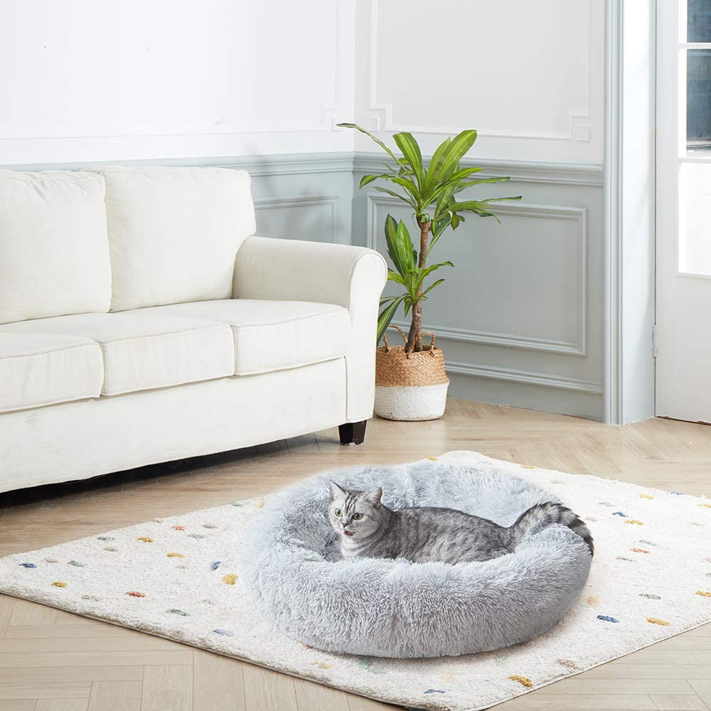 Sunstyle Home Soft Plush round Pet Bed for Cats or Small Dogs Cat Bed Self Warming Autumn Winter Indoor Sleeping Cozy Pet Bed for Small Dogs and Cats Donut anti Slip Bottom Animals & Pet Supplies > Pet Supplies > Dog Supplies > Dog Beds SunStyle Home   