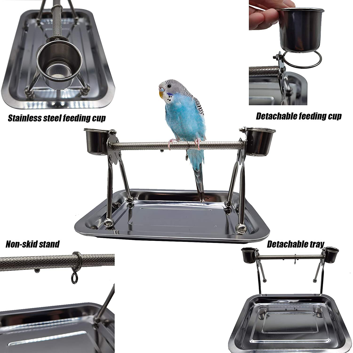 Tfwadmx Parrot Playstand,Stainless Steel Bird Playgound Play Gym Platform Table Top Perch with Feeding Cups Tray for Conure Parakeet Lovebird Cockatiel. Animals & Pet Supplies > Pet Supplies > Bird Supplies > Bird Gyms & Playstands Tfwadmx   