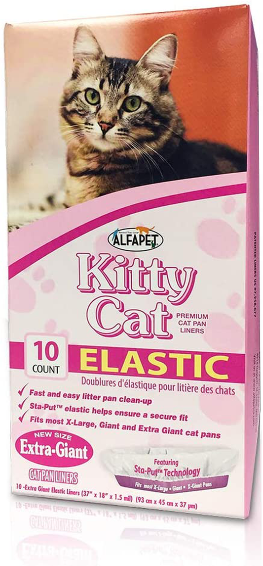 Alfapet Kitty Cat Pan Disposable, Elastic Liners- 10-Pack-For Large, X-Large, Giant, Extra-Giant Size Litter Boxes- with Sta-Put Technology for Firm, Easy Fit- Quick + Clever Waste Cleaners Animals & Pet Supplies > Pet Supplies > Cat Supplies > Cat Litter Box Liners Alfapet   