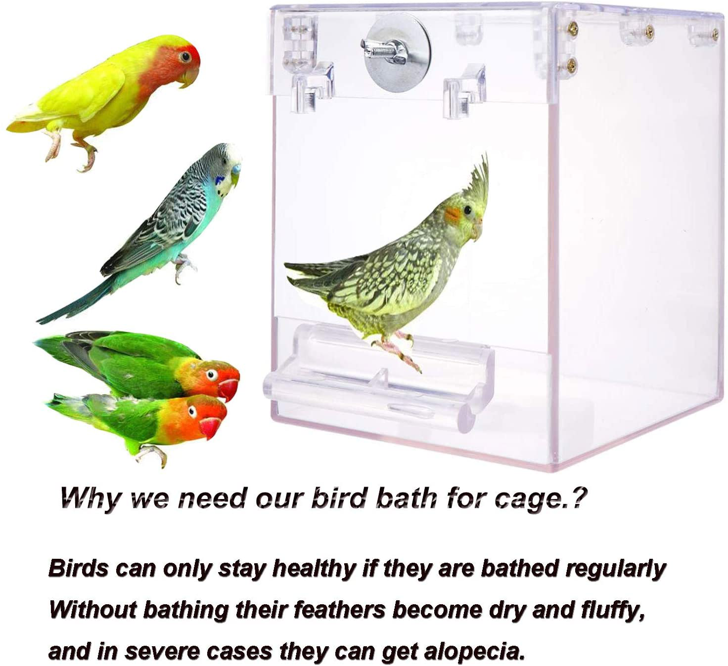 Chenming Bird Bath for Cage,Parrot Birdbath Shower Accessories,No-Leakage Design Hanging Bathtub Tube Shower Box Bowl Cage Accessory for Pet Birds Canary Lovebirds Budgies