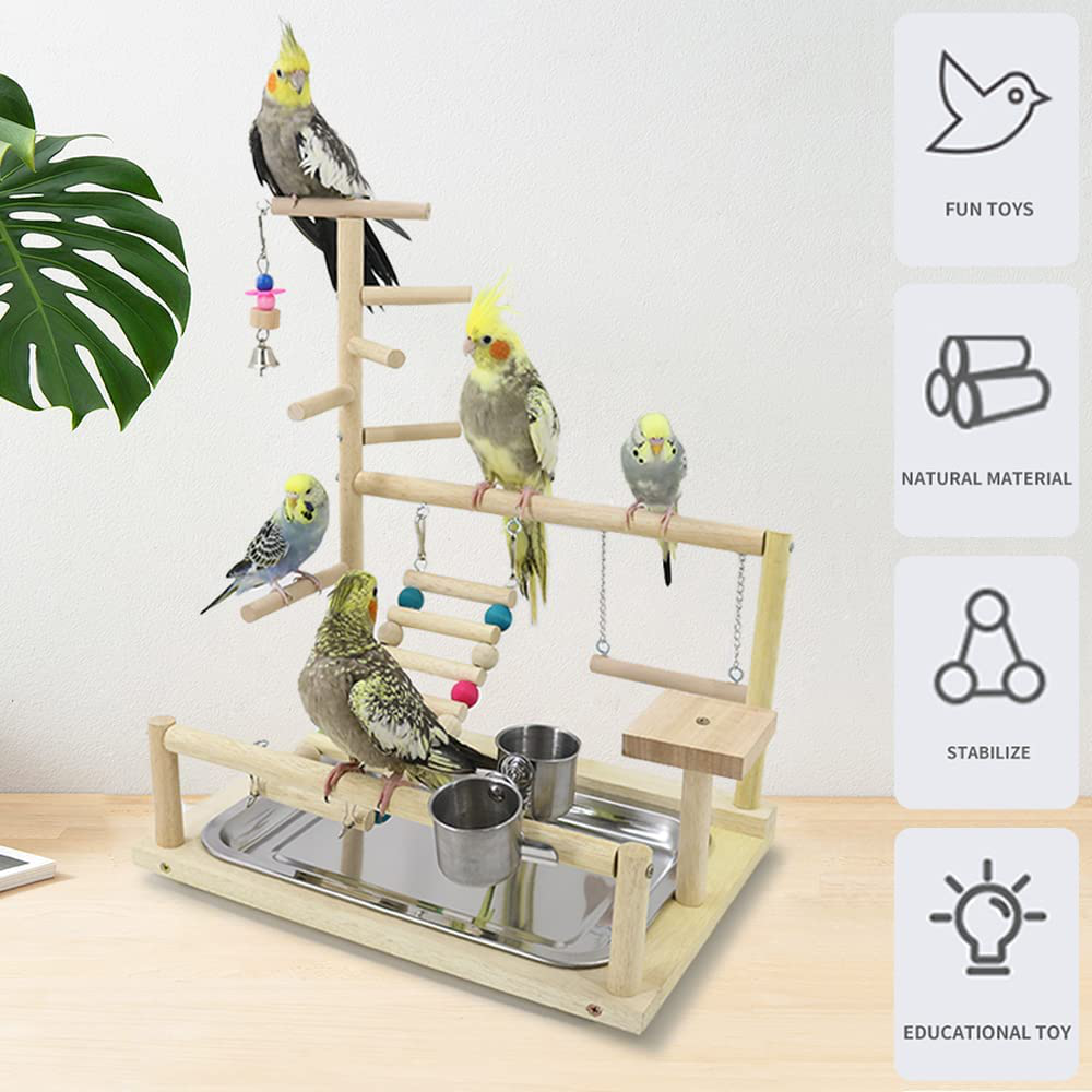 Parrot Playstand，Bird Play Stand Cockatiel Playground， Wood Perch Gym Playpen Ladder with Feeder Cups Toys Exercise Play Animals & Pet Supplies > Pet Supplies > Bird Supplies > Bird Gyms & Playstands KAIYILY   