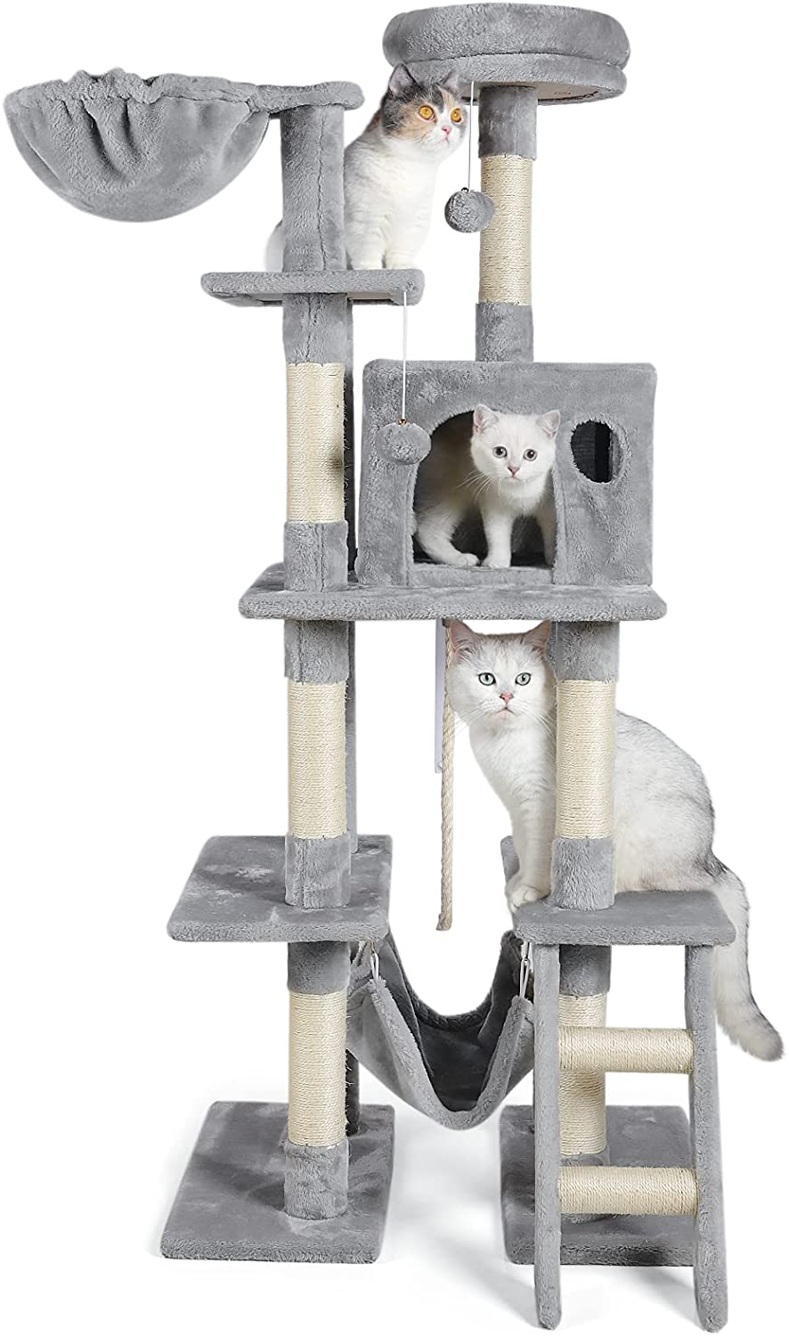 Dooradar Cat Tree, 61” Cat Tower for Indoor Cats, Multi-Level Tall Cat Condo Furniture, Kitten Kitty Activity Center Cat Stand Climb House with Scratching Posts, Ladder, Toys& Perch for Play Rest Animals & Pet Supplies > Pet Supplies > Cat Supplies > Cat Furniture Dooradar Grey  