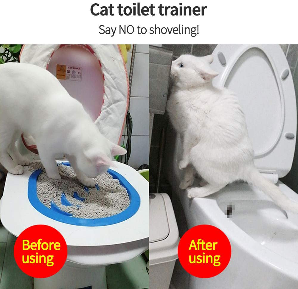 UTDKLPBXAQ Cat Toilet Training Kit Kitten, Pet Toilet Training System, Cat Litter Tray Mat Kitty Urinal Seat Toilet Trainer, Blue Convenient Groove Design Safe Tidy