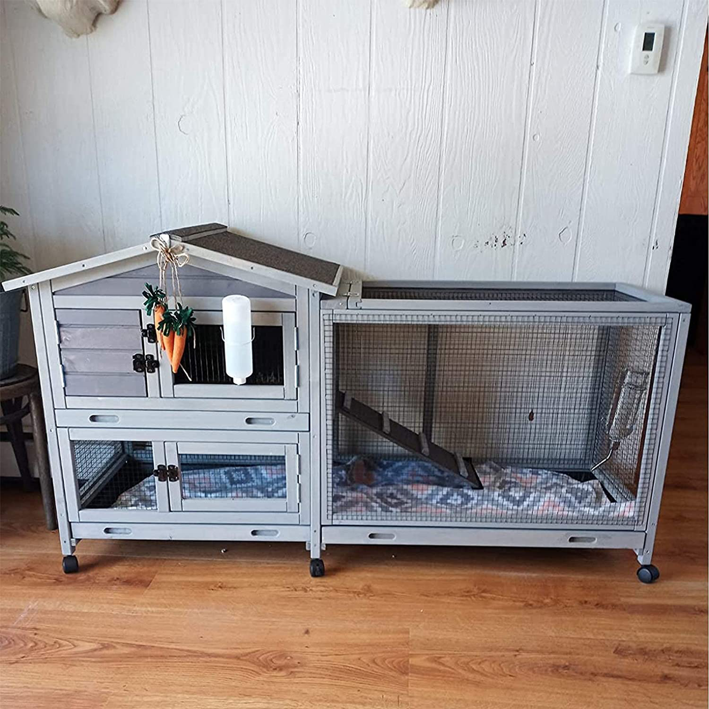 Rabbit Cage Indoor 62" Outdoor Rabbit Hutch with Casters Waterproof Roof, Guinea Pig Cage with 3 Deep No Leakage Pull Out Tray Animals & Pet Supplies > Pet Supplies > Small Animal Supplies > Small Animal Habitats & Cages Aivituvin   