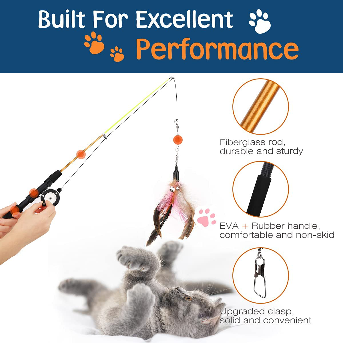 Vavopaw Cat Feather Teaser Wand Toy, Cat Interactive Retractable Fishing Pole, Funny Cat Stick Sea Rod Cat Feather Playing Toy Pet Companion Toys, 1 Wand & 3 Interchangeable Toys Animals & Pet Supplies > Pet Supplies > Cat Supplies > Cat Toys VavoPaw   