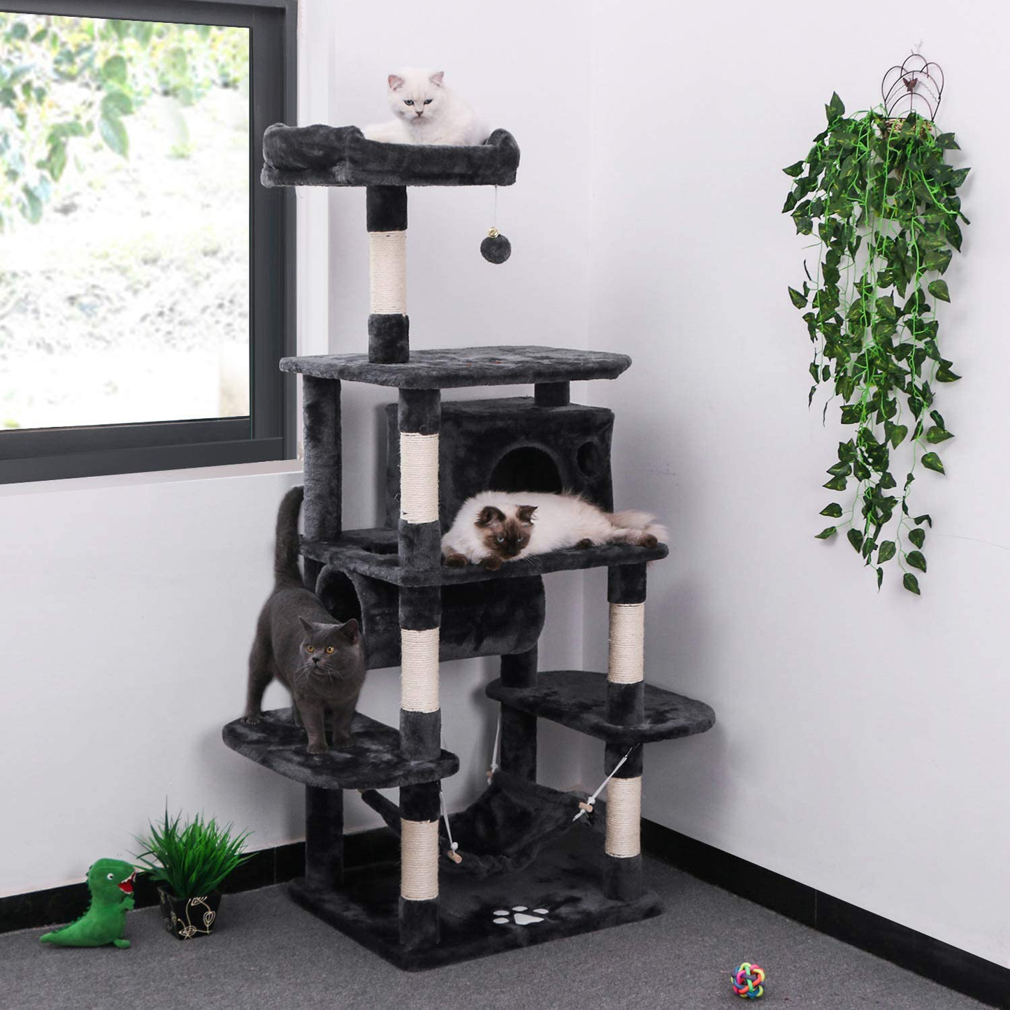 BEWISHOME Cat Tree Condo Furniture Kitten Activity Tower Pet Kitty Play House with Scratching Posts Perch Hammock Tunnel MMJ02 Animals & Pet Supplies > Pet Supplies > Cat Supplies > Cat Furniture BEWISHOME   